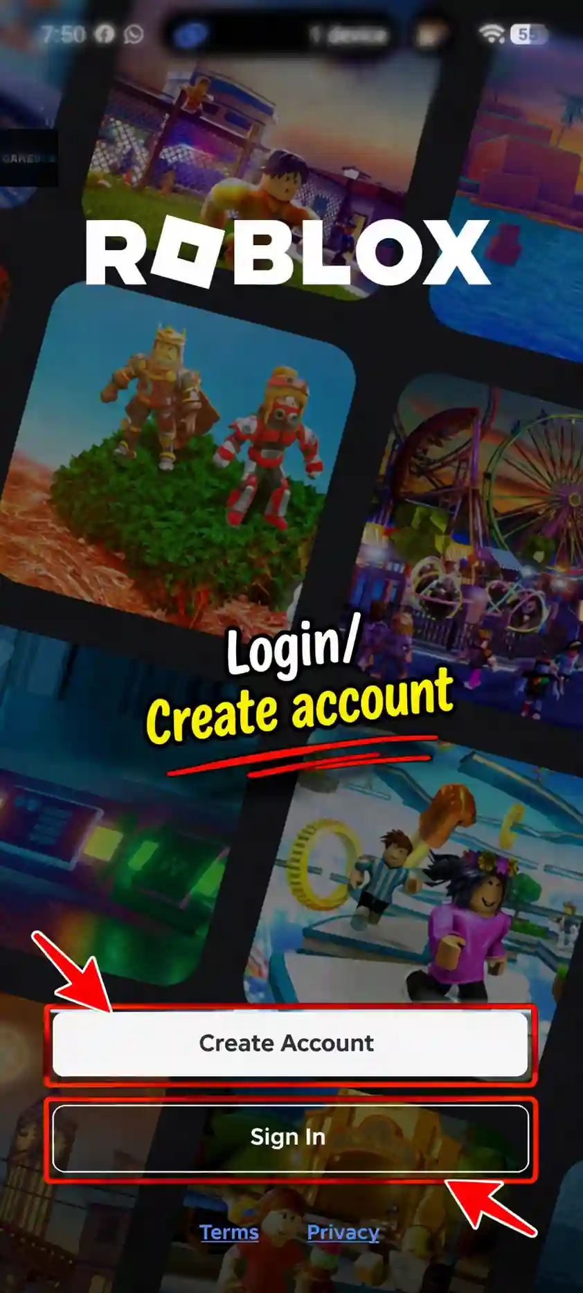 Mod Roblox login screen on Android