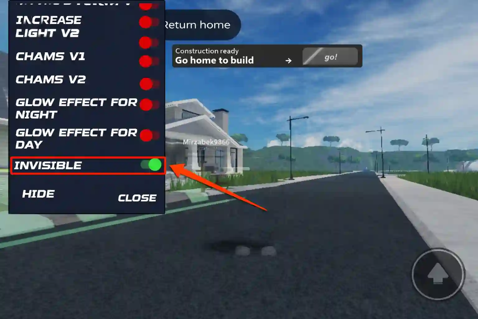 Unblocked Roblox mod showing invisible feature character becoming hidden on screen